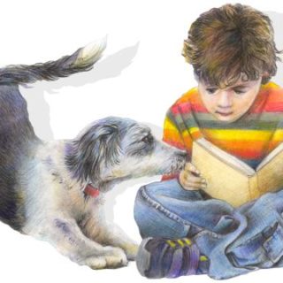Junge und Hund Buntstift