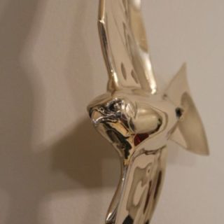 Ein Falke fliegt um einen Stein