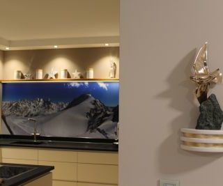 Ein Falke fliegt um einen Stein