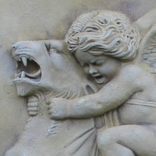Mythologie: Skulptur „Amor reitend auf dem wilden Panther“
